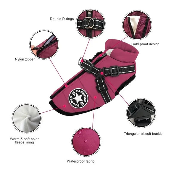 Warm Dog Jacket with Harness