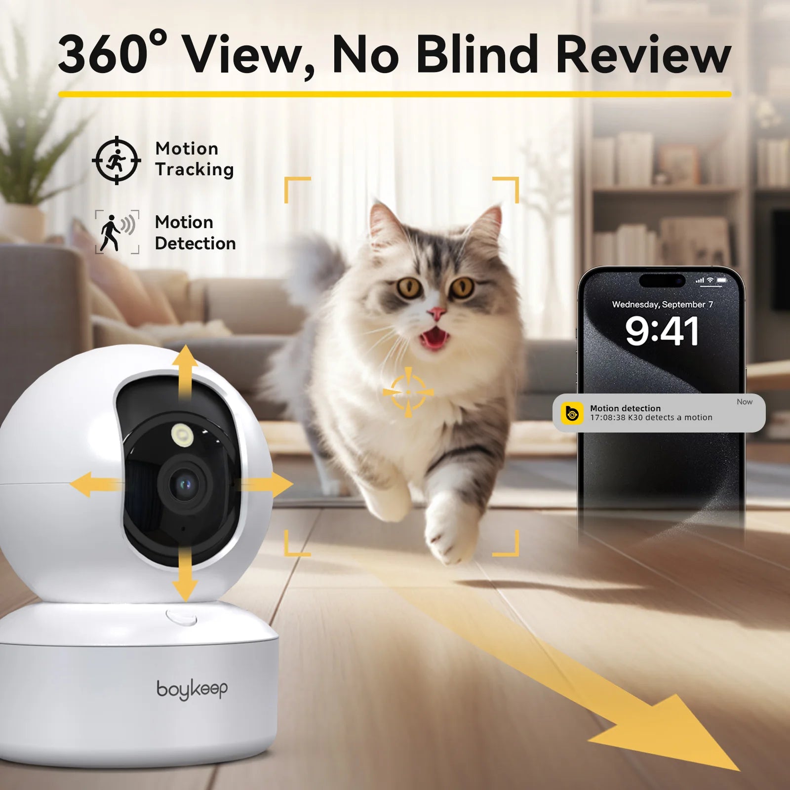 Smart Pet Camera — 2K WiFi with 360° Pan & Night Vision