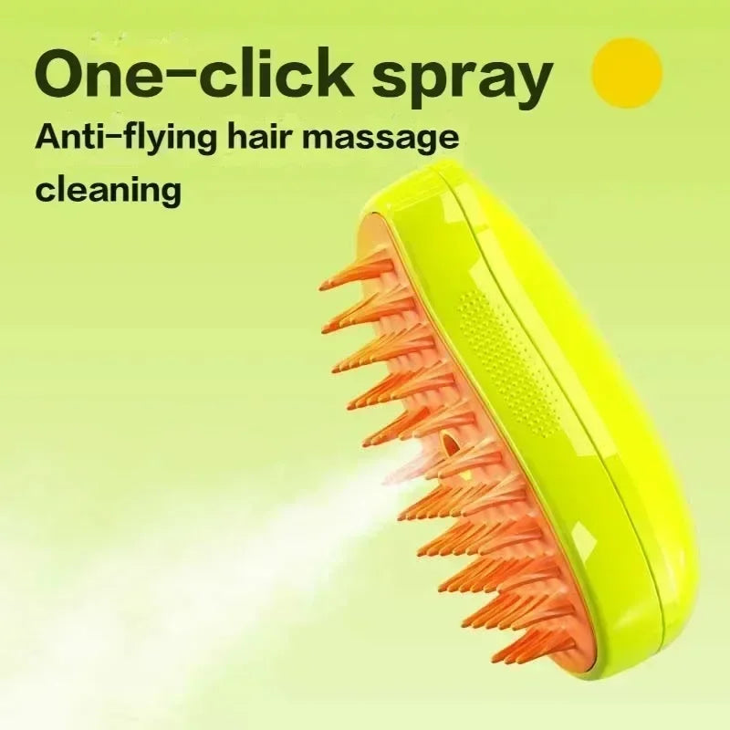 3-in-1 Electric Steam Pet Grooming Brush — Spray, Massage & Deshed