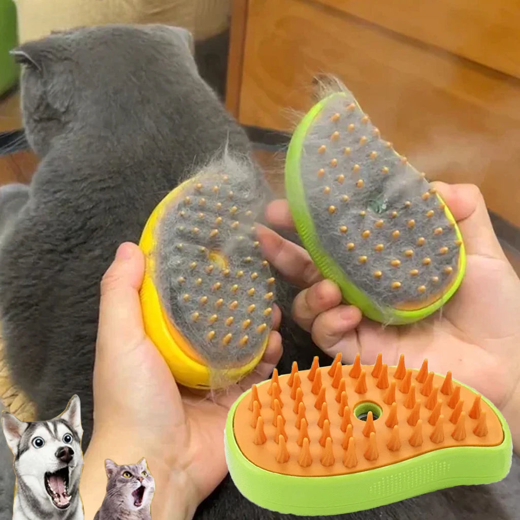 3-in-1 Electric Steam Pet Grooming Brush — Spray, Massage & Deshed